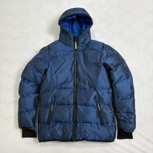 Champion Puffer Jacket Winter Coat Youth Large 12-14 Blue Hooded Insulated